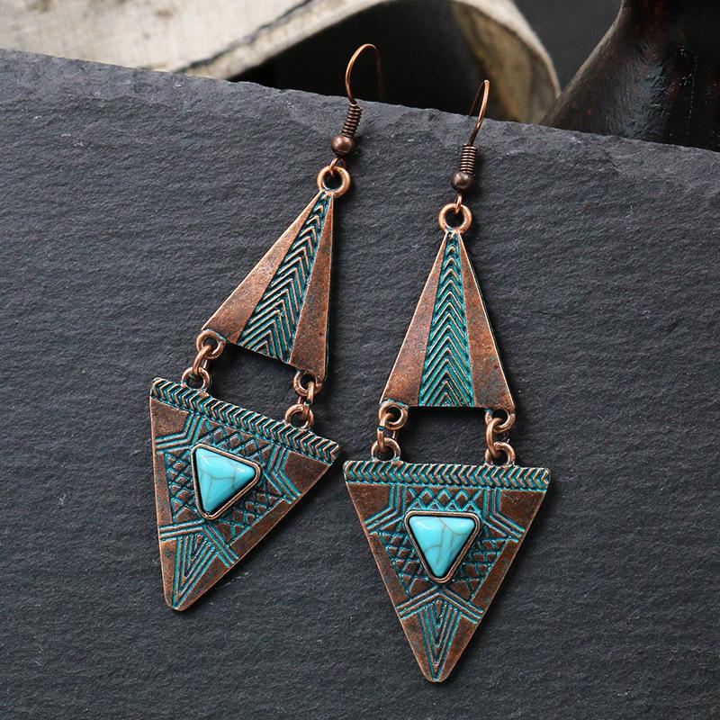 Double-layered triangular turquoise earrings