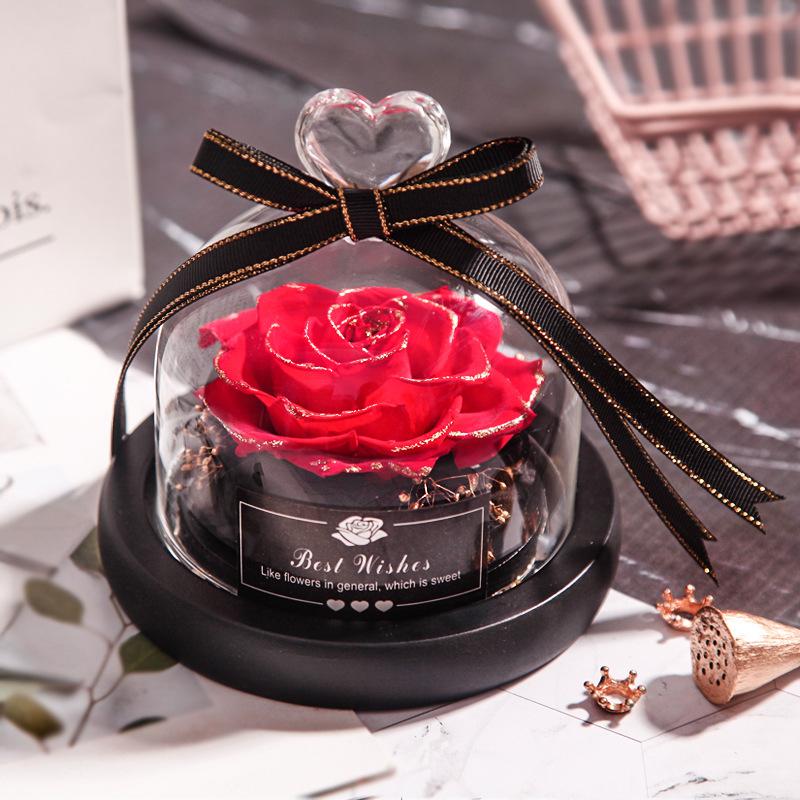 Eternal Flower Box Glass Cover for Christmas Valentine''s Day Gift Birthday Gift Red Preserved Roses