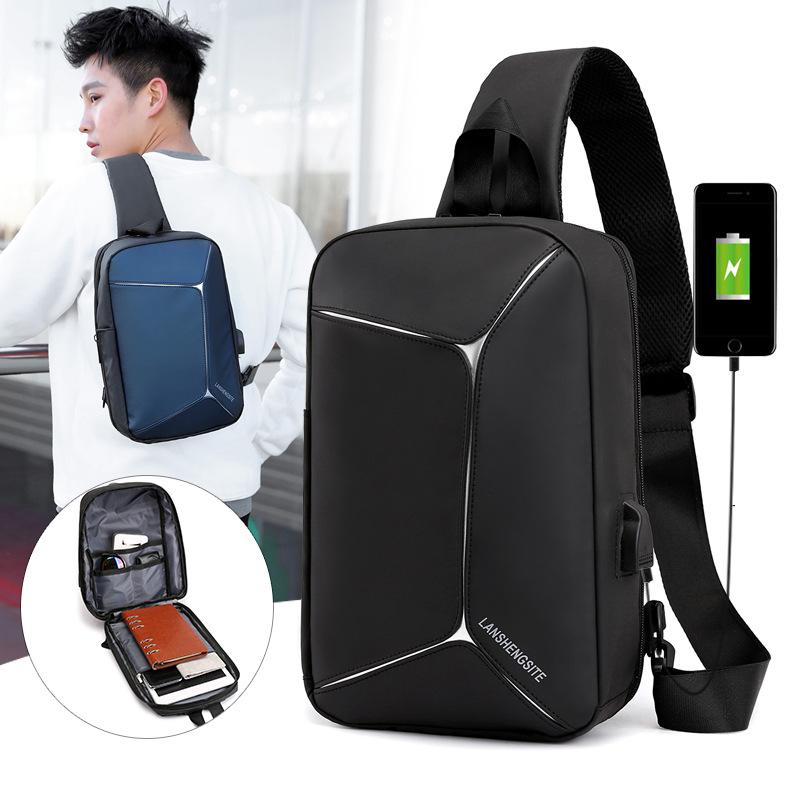 Men's shoulder bag PU leather chest bag men's Messenger bag multi-function outdoor sports backpack