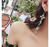 Vintage Asymmetric Pearl Tassel Earrings