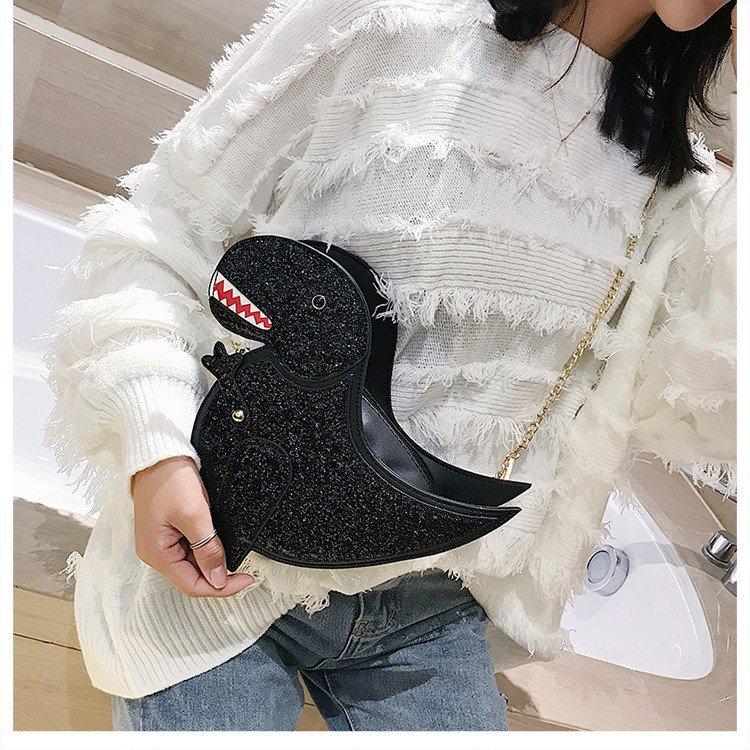 Fashion sequins cute cartoon animal dinosaur shoulder messenger bag stereo personality creative handbag