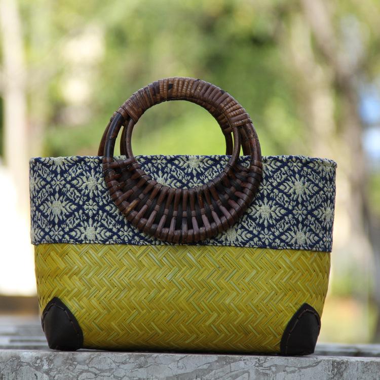 New Thai bag hand woven bamboo woven bag woven bag handbag cotton hemp ethnic clothing matching bag