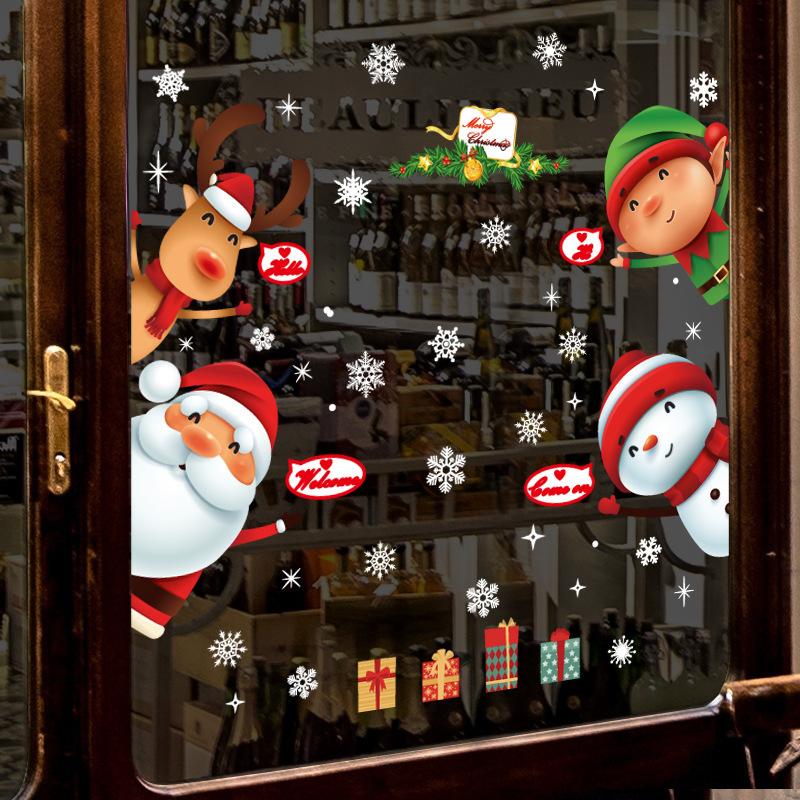 Christmas Snowflake Wall Sticker Window Glass Santa Snowman Elk Elf Gift Sticker Mural For Kids Room Door Home Decor