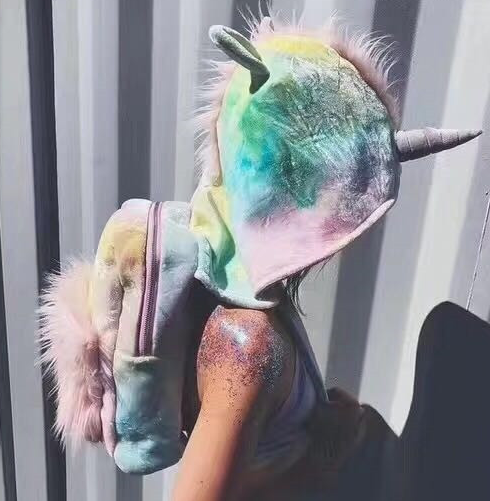 A lot of the same paragraph sugar baby tie dye unicorn hooded backpack shoulder bag creative school bag