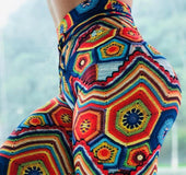 Colorful jacquard high waist print sports fitness bottoming yoga pants