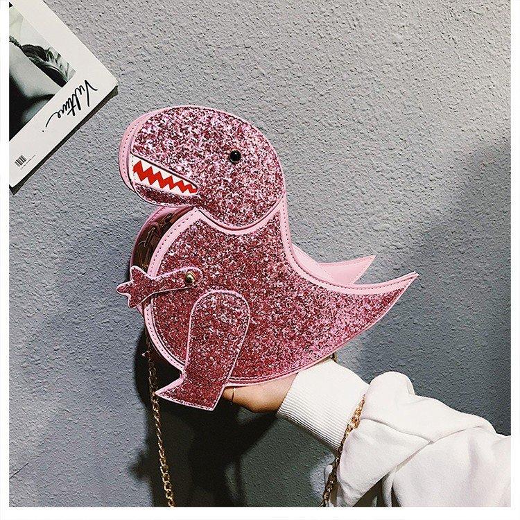 Fashion sequins cute cartoon animal dinosaur shoulder messenger bag stereo personality creative handbag