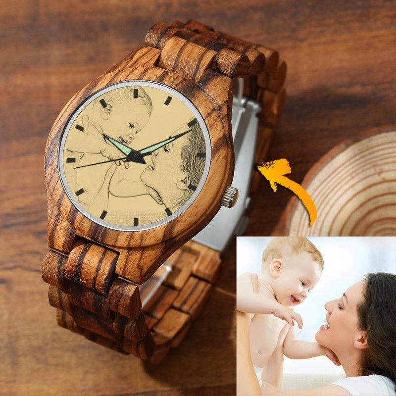 Engraved Wooden Photo Watch