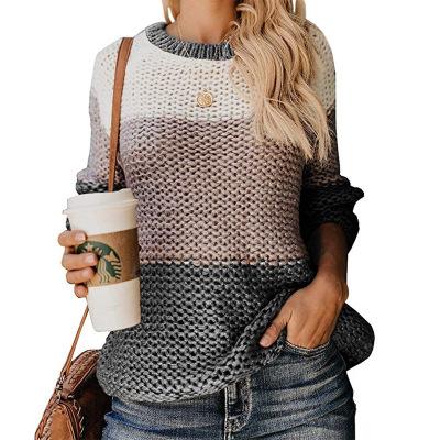 Thick line color matching pullover sweater women