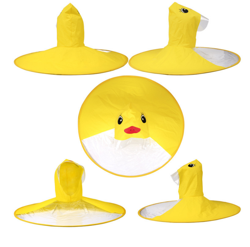 Yellow Duck Kids Raincoat UFO Cap Umbrella Automatic Folding Umbrella Children Hat Creative Raincoat Gift Student Woman Rain Hat