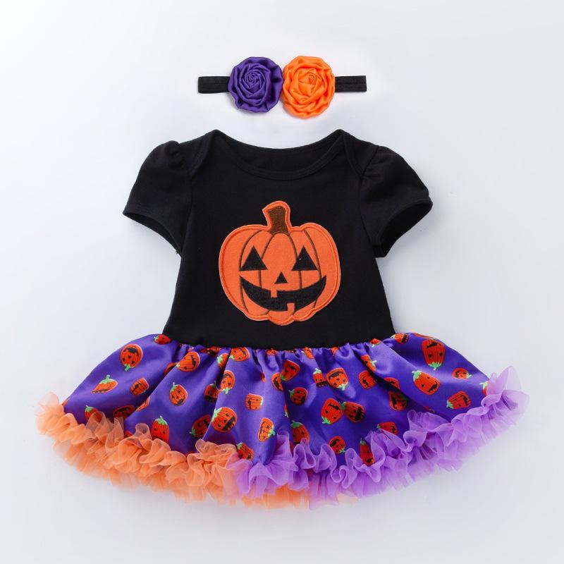 Halloween Pumpkin Short Sleeve Romper