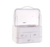 Caja de almacenamiento de maquillaje con cubierta de polvo de doble puerta