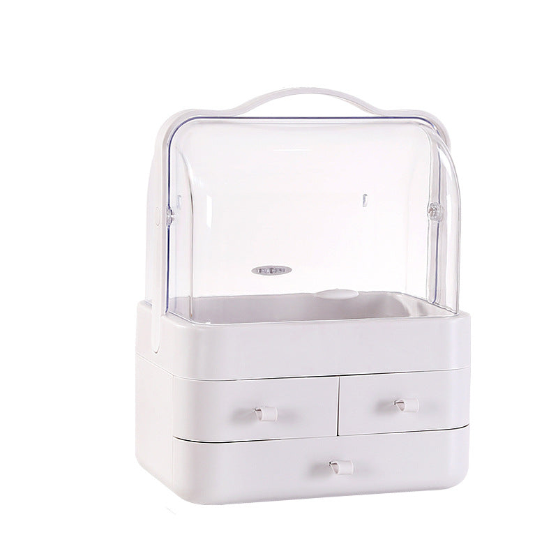 Caja de almacenamiento de maquillaje con cubierta de polvo de doble puerta