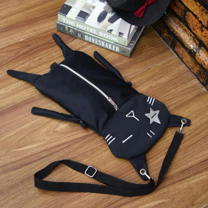 Cartoon cat canvas shoulder bag personality funny diagonal package