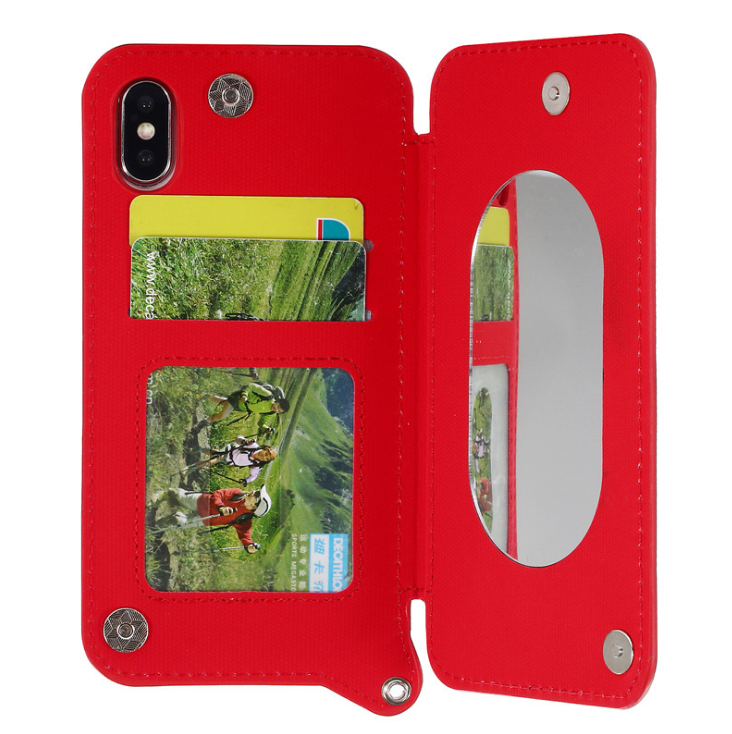 Double buckle flip card makeup mirror mobile phone holster