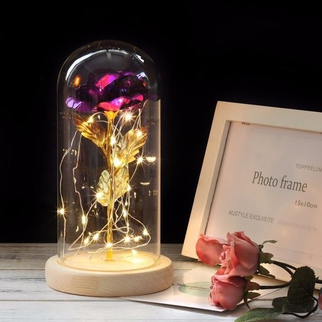 Smuxi LED Rose Wishing Bottle Festival Light Warm White Light Black/Beige Base Rose Flower Bottle Night Light Gift