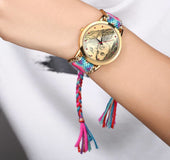 Reloj Grabado Para Mujeres Cuerda Trenzada De Color