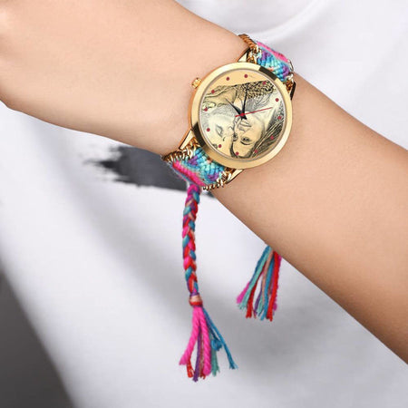 Reloj Grabado Para Mujeres Cuerda Trenzada De Color
