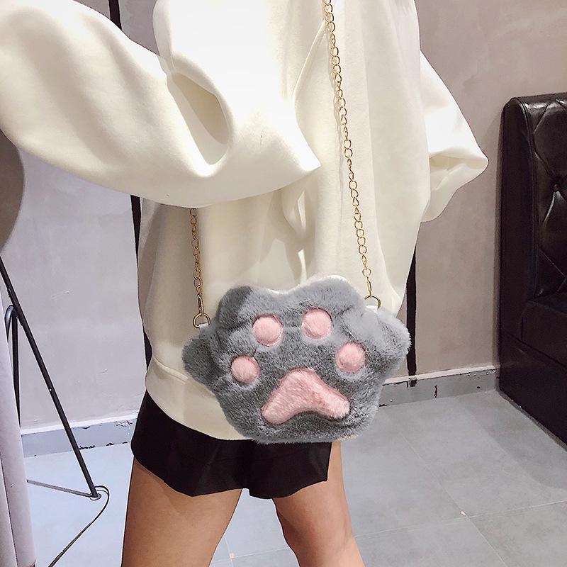 Plush bear paw cat claw shoulder messenger bag