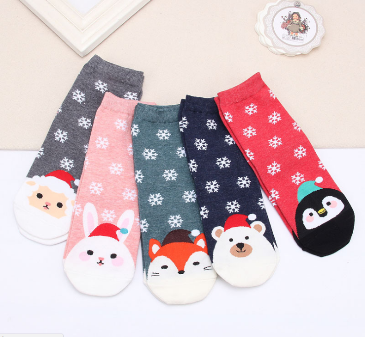 Christmas Short Socks Women Girls Autumn Winter Cartoon Santa Claus Printing Casual Socks Cute Unisex Soft Cotton Socks (China)