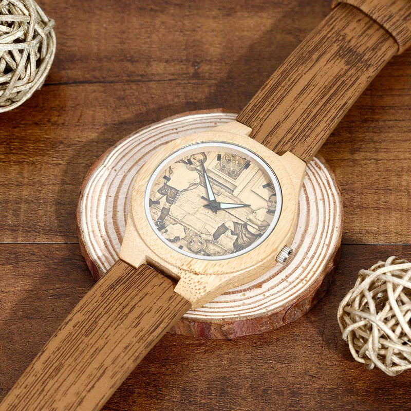 Reloj Fotográfico De Bambú Grabado Para Mujer
