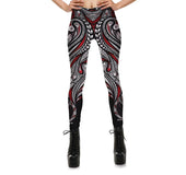 Red Rose+Black Mandala Weave Yoga/Workout Leggings