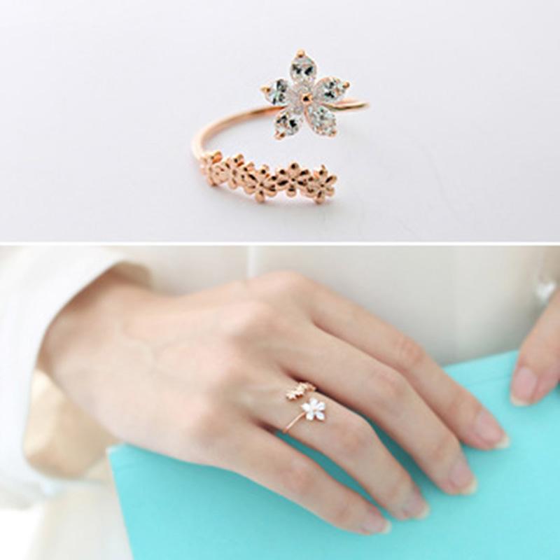 Exquisite five-petal flower zircon  ring