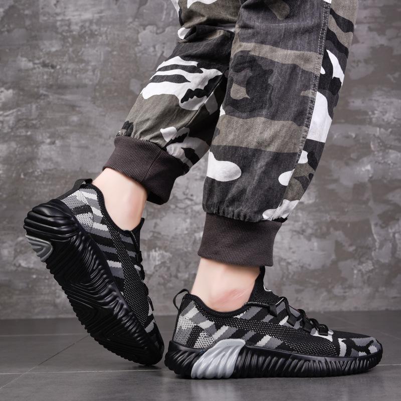 Sports shoes men's shoes women's shoes gray camouflage shoes military training training shoes single layer flying woven running shoes
