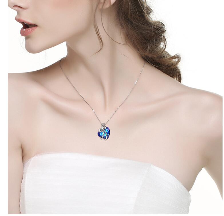 Corazón Zafiro Collar De Plata