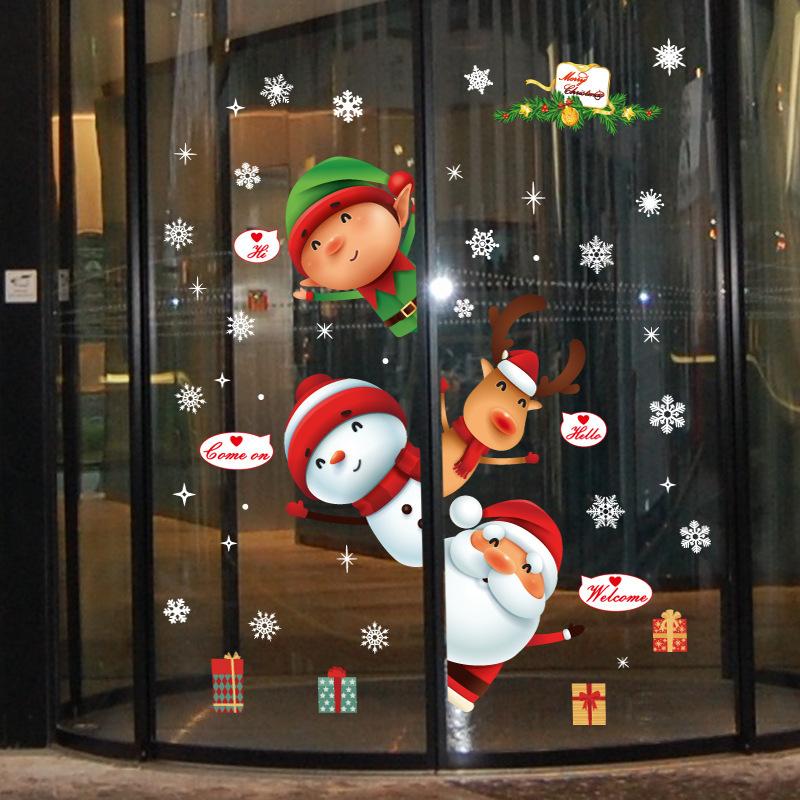 Christmas Snowflake Wall Sticker Window Glass Santa Snowman Elk Elf Gift Sticker Mural For Kids Room Door Home Decor