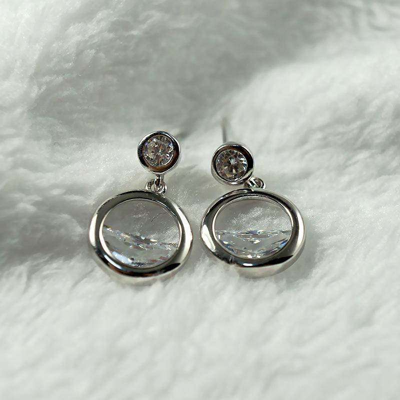 S925 hollow semi-circular zircon earrings fashion wild trend women's sterling silver jewelry