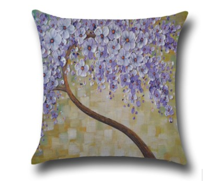 Three-dimensional oil painting trees flowers cotton cushion cushion pillowcase car waist cushion cover