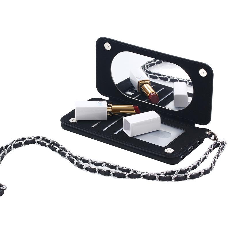 Double buckle flip card makeup mirror mobile phone holster