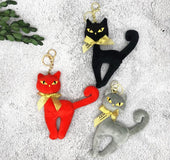 Golden bow gray cat black cat cat plush doll car key ring rex rabbit hair ball bag pendant