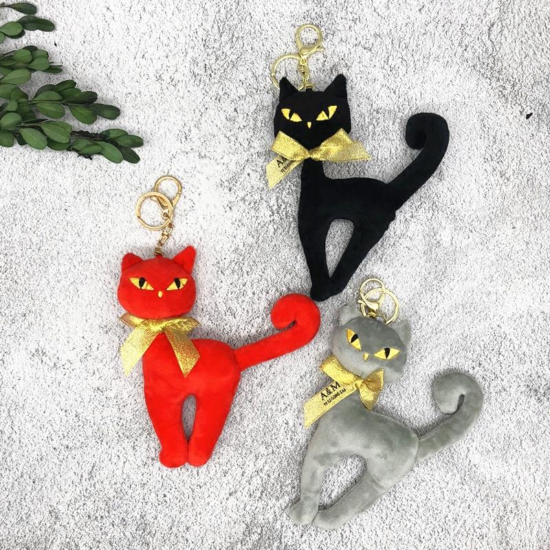 Golden bow gray cat black cat cat plush doll car key ring rex rabbit hair ball bag pendant