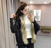Autumn wear loose wild large size women's autumn and winter fur collar sweater cardigan sweater coat bat sleeve cloak shawl