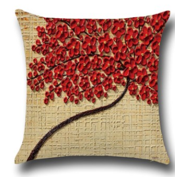 Three-dimensional oil painting trees flowers cotton cushion cushion pillowcase car waist cushion cover