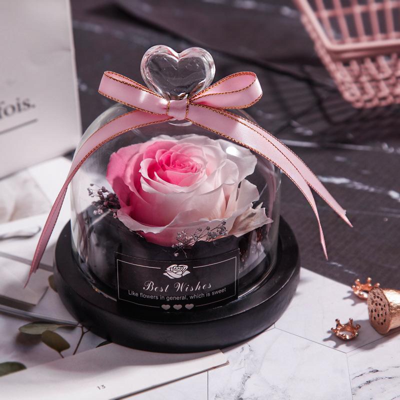Eternal Flower Box Glass Cover for Christmas Valentine''s Day Gift Birthday Gift Red Preserved Roses