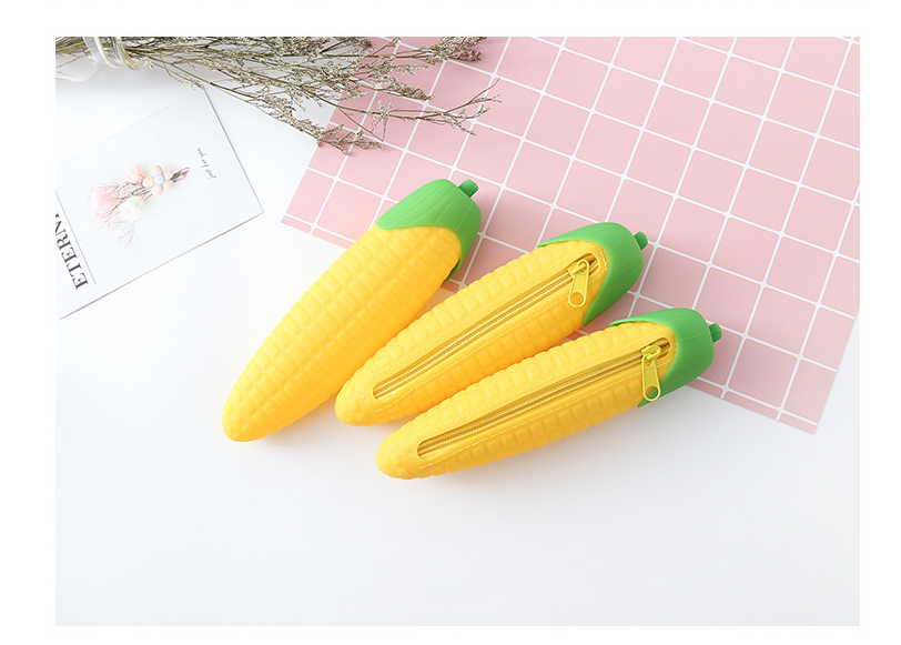Creative stationery Korea simple corn modeling silicone pencil bag student large capacity pencil bag pencil bag