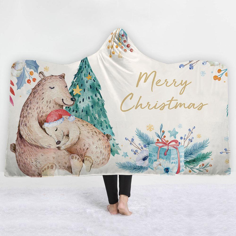 Christmas theme Hooded Blanket for Adult Sherpa Fleece Wearable Throw Blanket Microfiber Galaxy Bedding