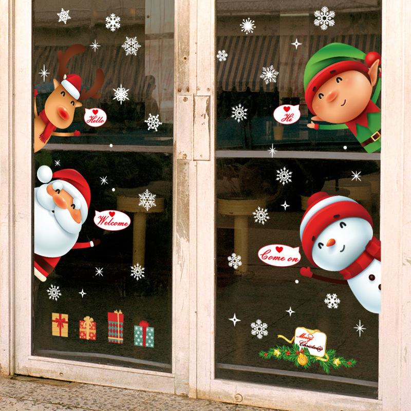 Christmas Snowflake Wall Sticker Window Glass Santa Snowman Elk Elf Gift Sticker Mural For Kids Room Door Home Decor