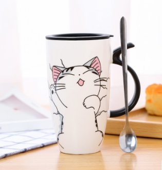 Taza grande de cerámica linda para gatos de 600 ml