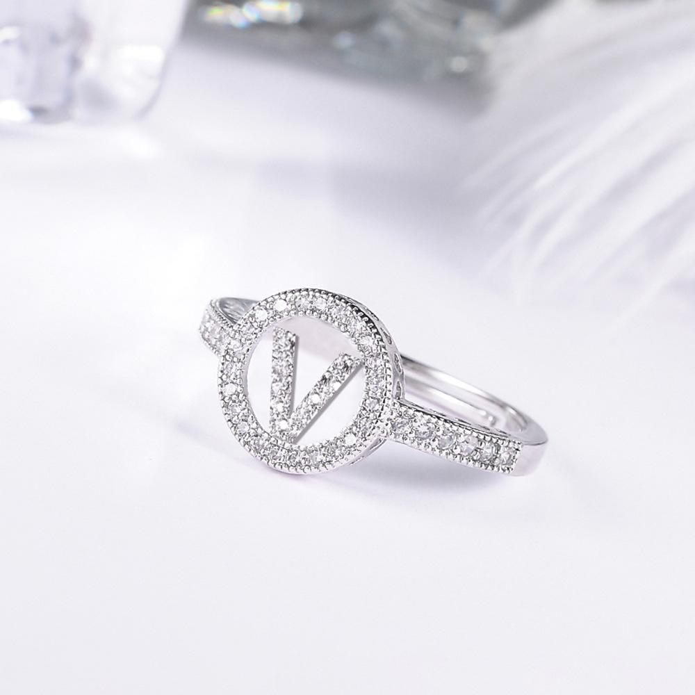 Women's letter adjustable zircon ring
