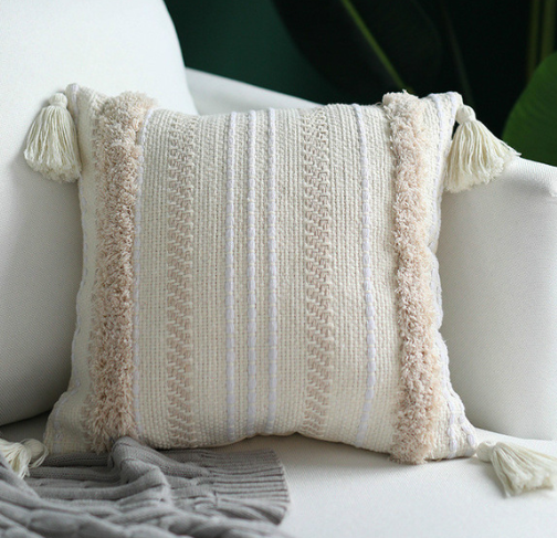 45x45cm cojines decorativos para sofa Morocco geometric black and white tufted tassel pillowcase christmas pillow case