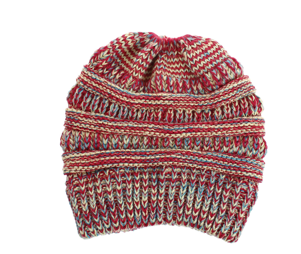 Mixed color knitted wool hat ladies do not label CC horsetail hat Europe and America