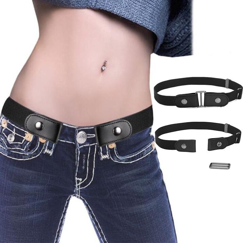 Leather Slim Stretch Invisible Belt Jeans Simple Joker Men and Women Lazy Belt