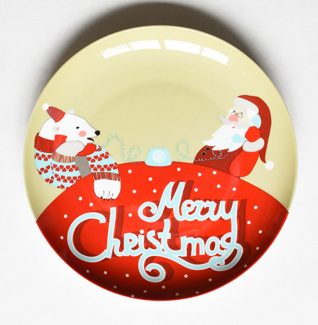 Christmas ceramic plate cartoon hand-painted steak plate fruit dish bone china Western dish New Year's Day New Year gift