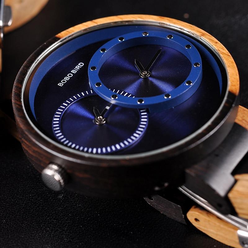Thin Men Watch Wood Watches 2 Time Zone Display