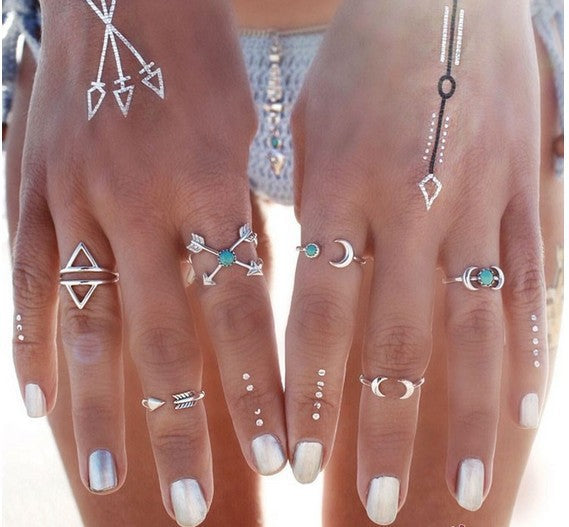 Anillo Conjunto Turquesa Luna Flecha Elefante