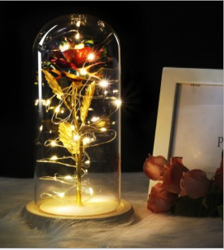 Smuxi LED Rose Wishing Bottle Festival Light Warm White Light Black/Beige Base Rose Flower Bottle Night Light Gift