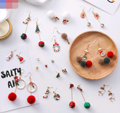 Christmas earrings holiday gift personality Santa Claus gift tree hair ball cane candy fashion earrings
